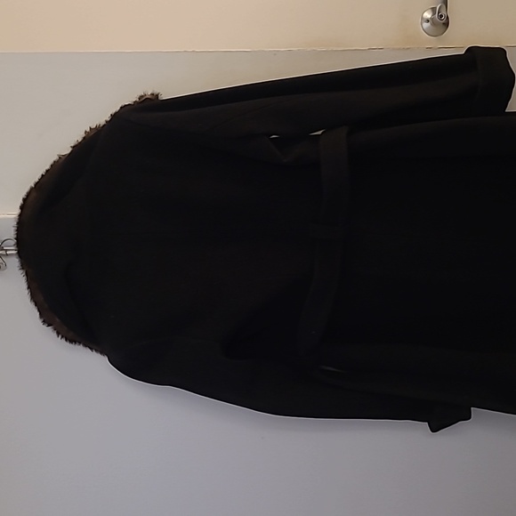 Anne Klein Black Trench Coat with Faux Fur Collar size L - Picture 9 of 10